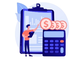 Persona contando dinero y revisando gráficos monetarios